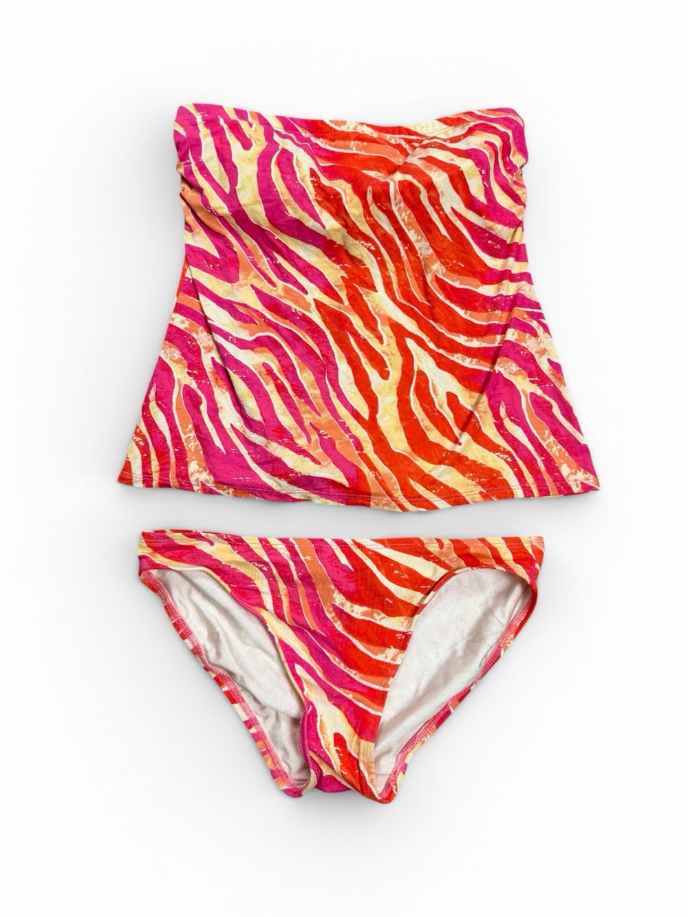 Vintage Y2K DKNY Neon Zebra Tankini 2 Piece Swim Set Bikini XS